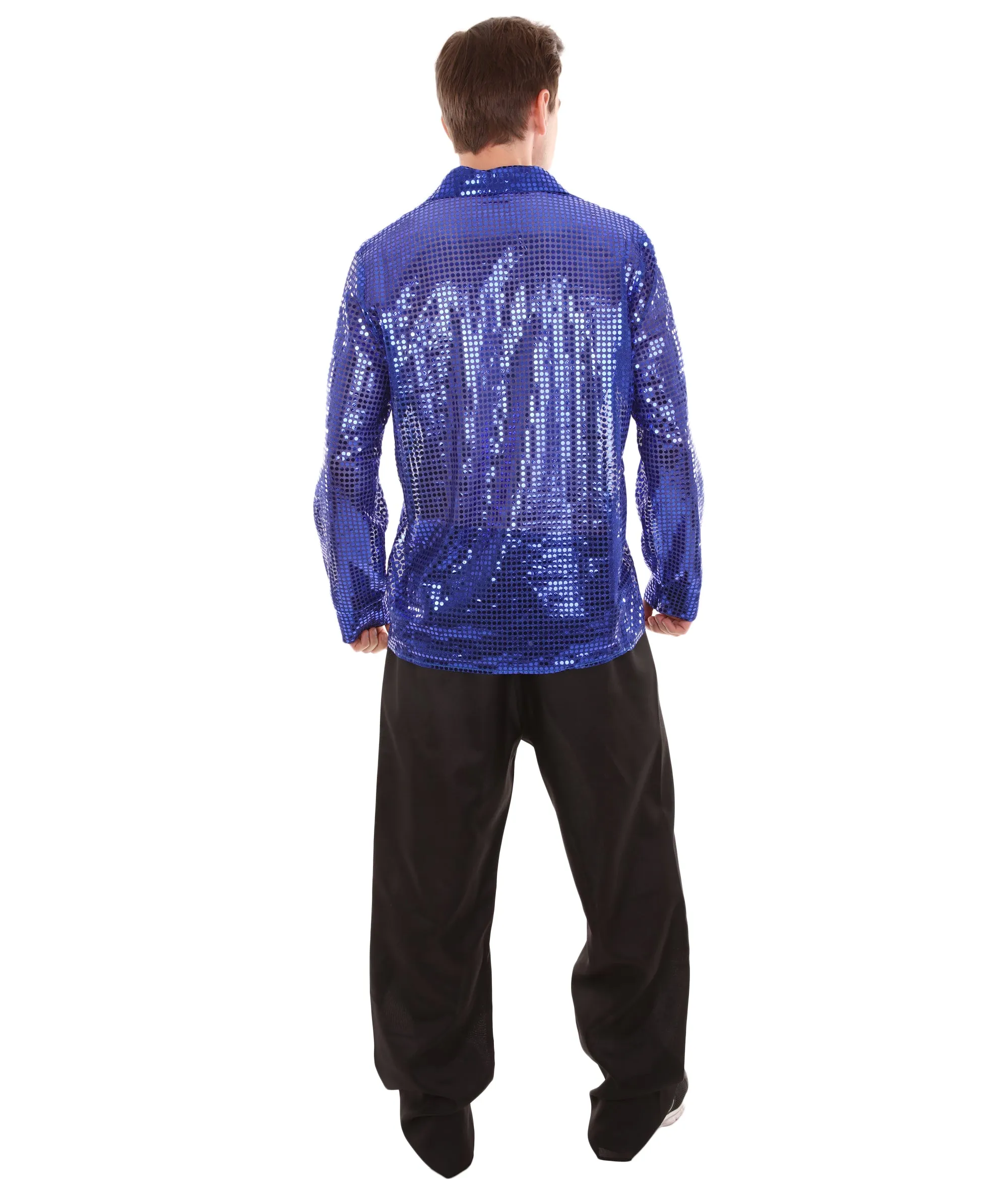 Adult Men's 70's Disco Sequin Shirt Costume | Blue Vintage Cosplay Costume