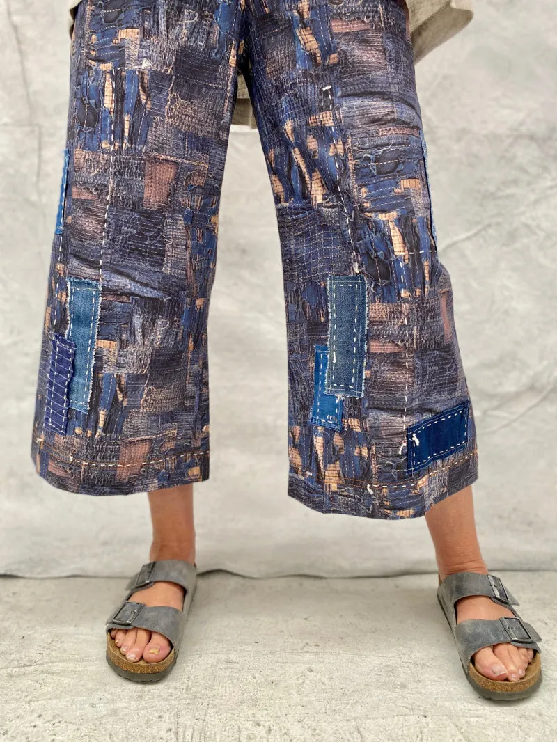 Audrey Culottes-Limited Edition, in Our Signature Boro Inspired Printed Cotton With Hand Patched and Hand Stitched Detail