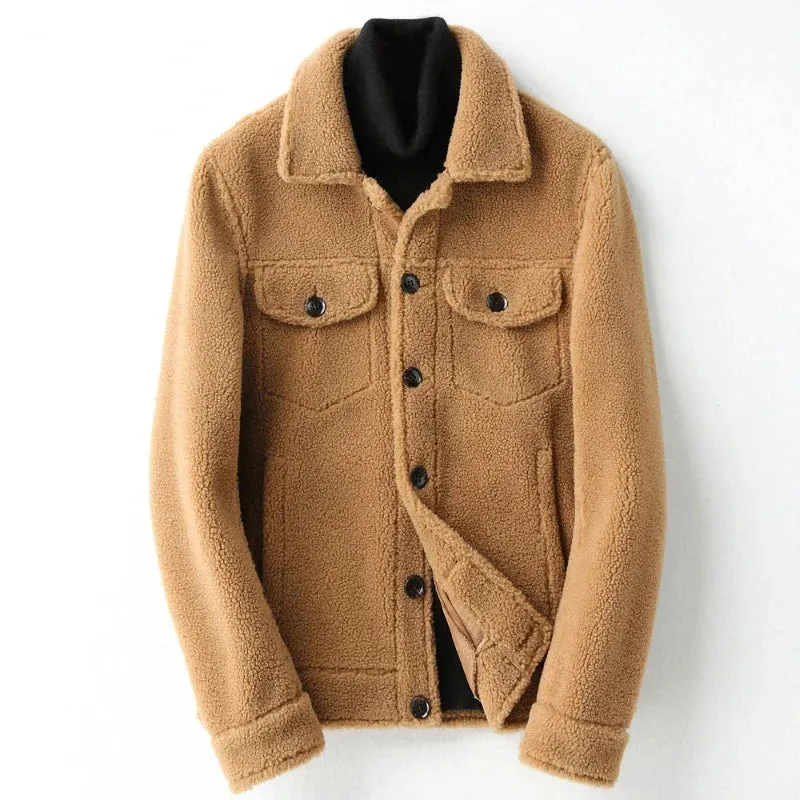 AYUNSUE Grain Sheep Shearling Jacket Men Clothes Men's Fur Coat Fur All-in-one Leather Jacket Men's Lamb Wool Outerwear Winter