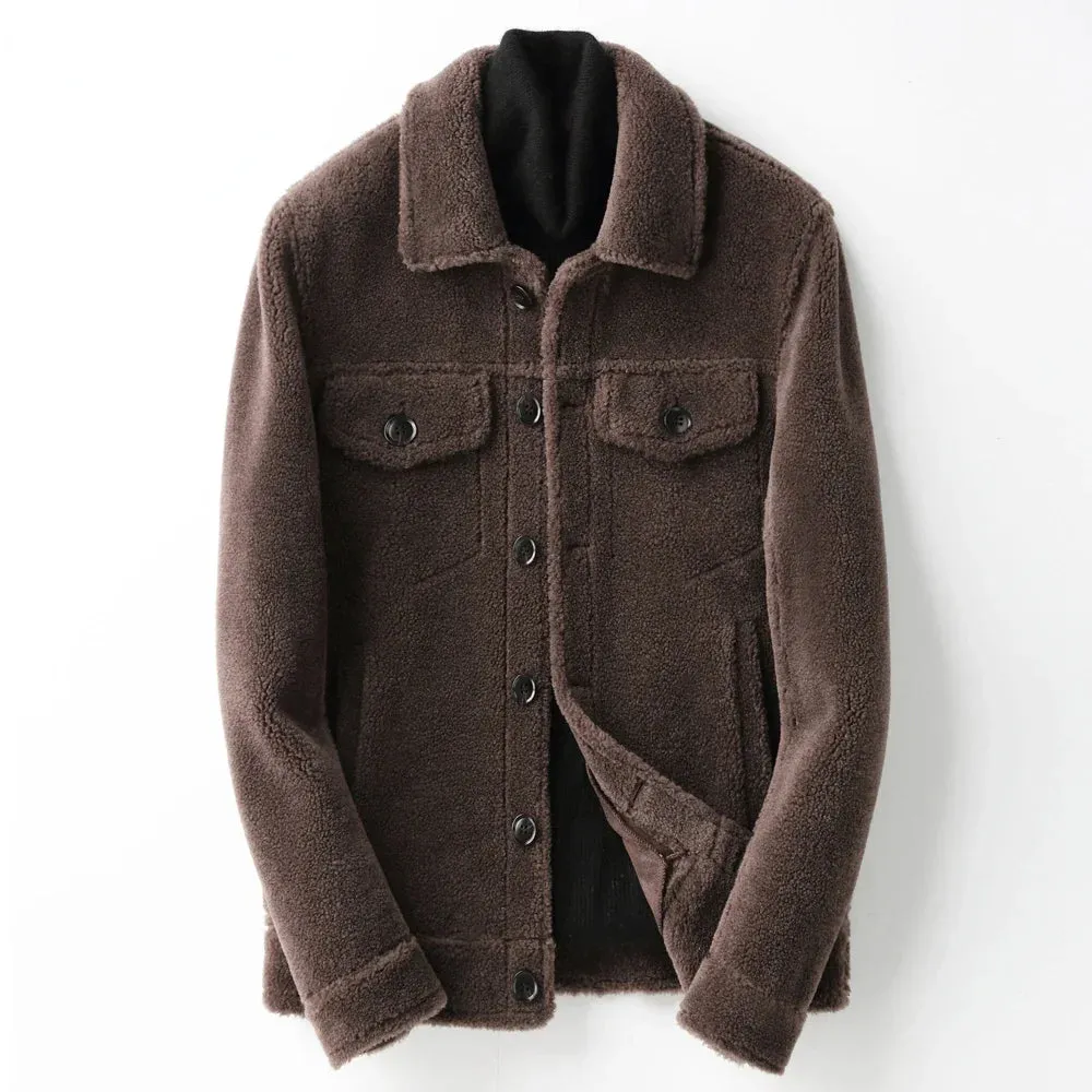 AYUNSUE Grain Sheep Shearling Jacket Men Clothes Men's Fur Coat Fur All-in-one Leather Jacket Men's Lamb Wool Outerwear Winter