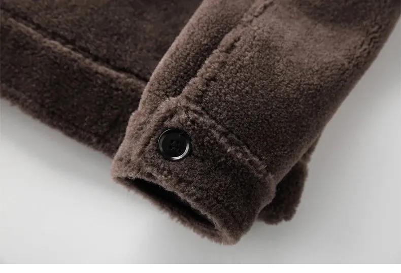 AYUNSUE Grain Sheep Shearling Jacket Men Clothes Men's Fur Coat Fur All-in-one Leather Jacket Men's Lamb Wool Outerwear Winter