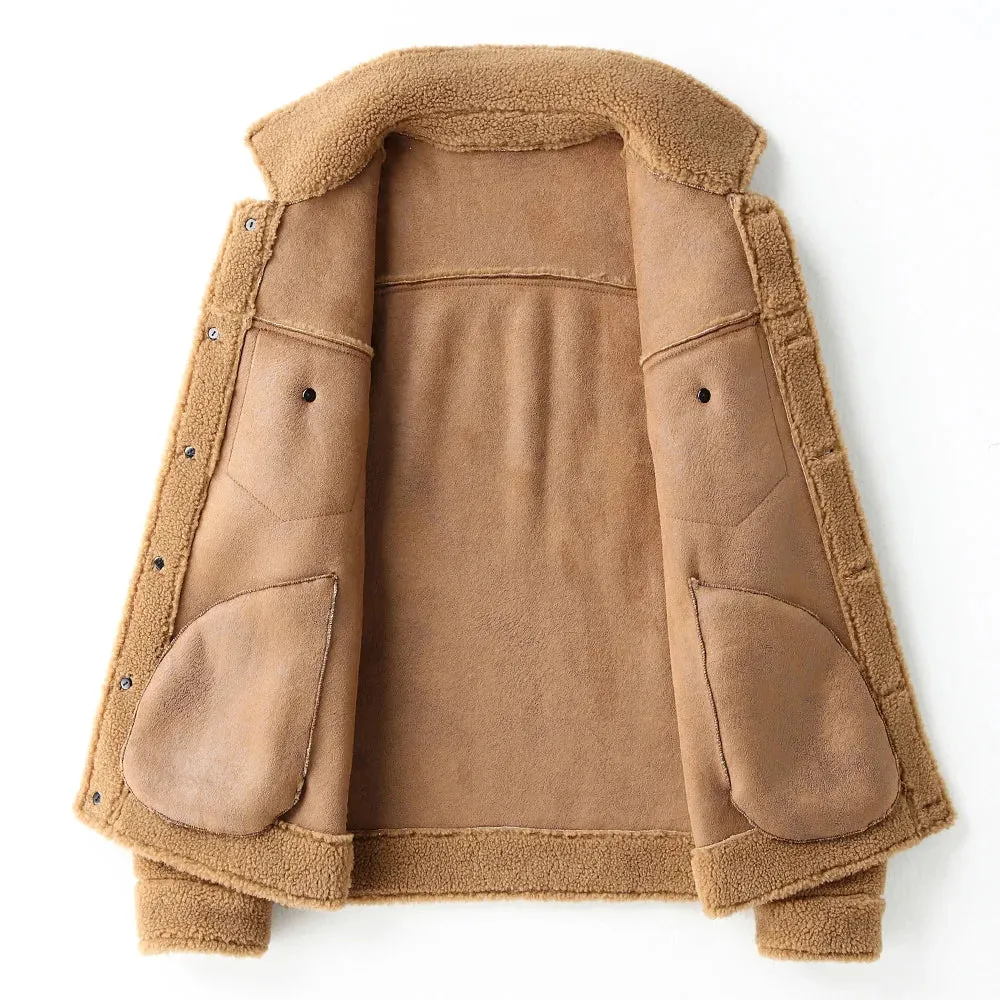 AYUNSUE Grain Sheep Shearling Jacket Men Clothes Men's Fur Coat Fur All-in-one Leather Jacket Men's Lamb Wool Outerwear Winter