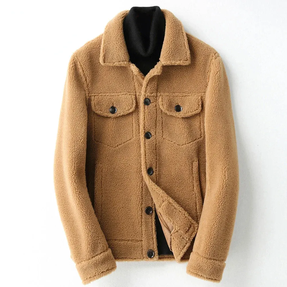 AYUNSUE Grain Sheep Shearling Jacket Men Clothes Men's Fur Coat Fur All-in-one Leather Jacket Men's Lamb Wool Outerwear Winter
