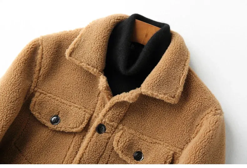 AYUNSUE Grain Sheep Shearling Jacket Men Clothes Men's Fur Coat Fur All-in-one Leather Jacket Men's Lamb Wool Outerwear Winter