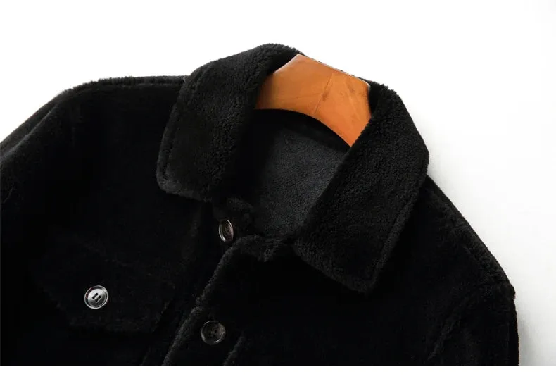 AYUNSUE Grain Sheep Shearling Jacket Men Clothes Men's Fur Coat Fur All-in-one Leather Jacket Men's Lamb Wool Outerwear Winter