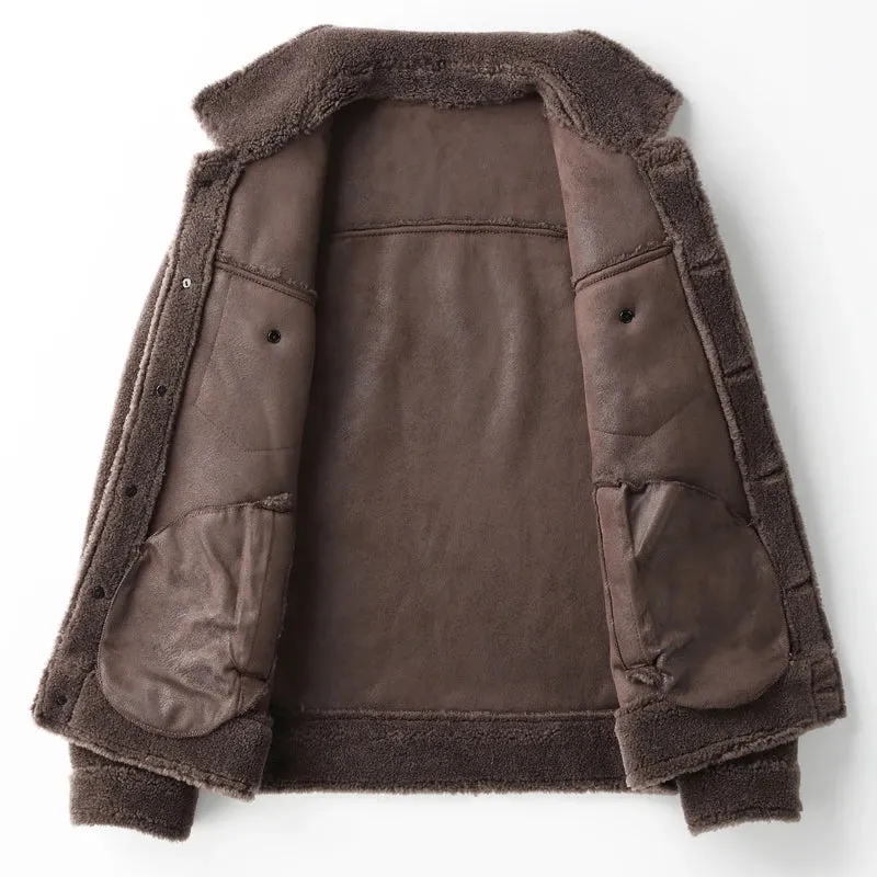AYUNSUE Grain Sheep Shearling Jacket Men Clothes Men's Fur Coat Fur All-in-one Leather Jacket Men's Lamb Wool Outerwear Winter