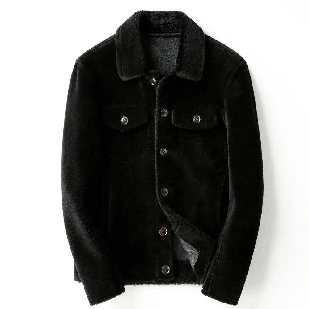 AYUNSUE Grain Sheep Shearling Jacket Men Clothes Men's Fur Coat Fur All-in-one Leather Jacket Men's Lamb Wool Outerwear Winter