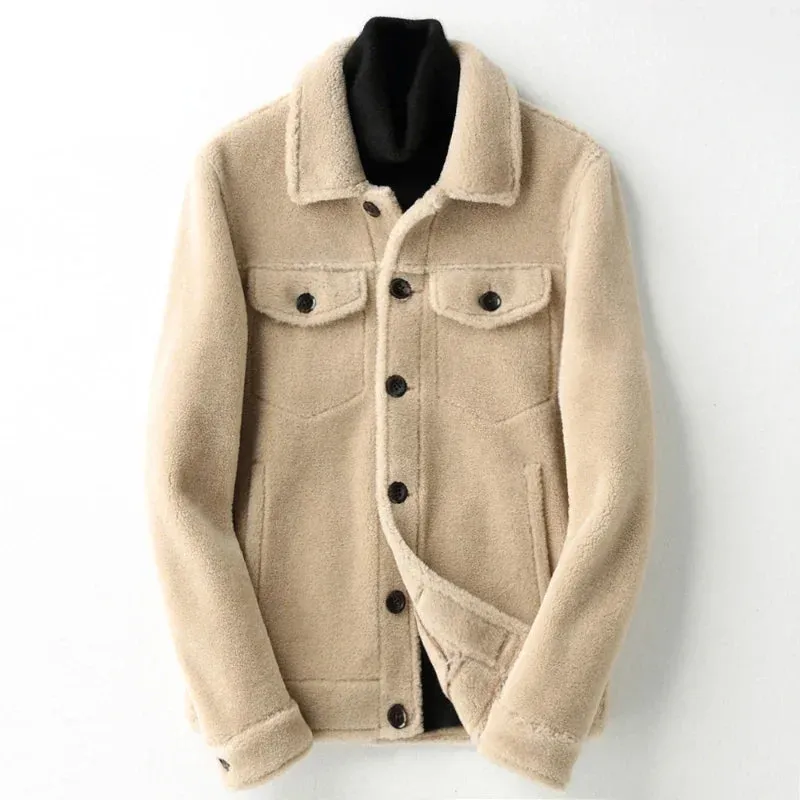 AYUNSUE Grain Sheep Shearling Jacket Men Clothes Men's Fur Coat Fur All-in-one Leather Jacket Men's Lamb Wool Outerwear Winter