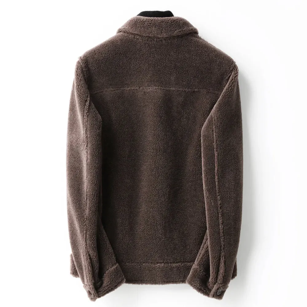 AYUNSUE Grain Sheep Shearling Jacket Men Clothes Men's Fur Coat Fur All-in-one Leather Jacket Men's Lamb Wool Outerwear Winter