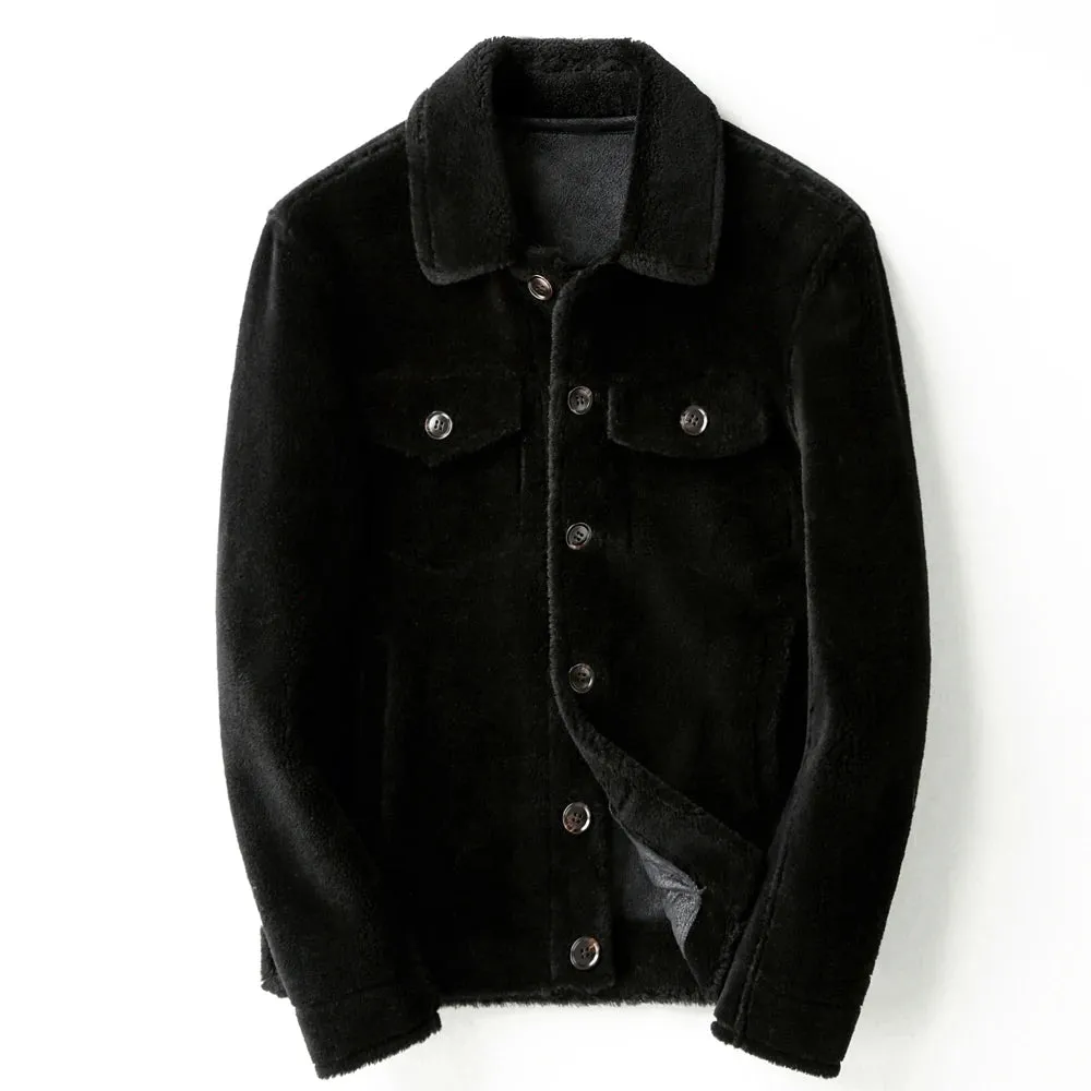 AYUNSUE Grain Sheep Shearling Jacket Men Clothes Men's Fur Coat Fur All-in-one Leather Jacket Men's Lamb Wool Outerwear Winter