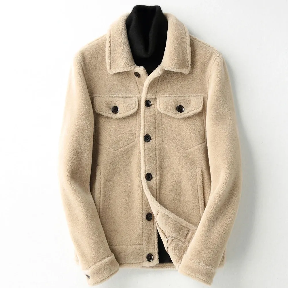 AYUNSUE Grain Sheep Shearling Jacket Men Clothes Men's Fur Coat Fur All-in-one Leather Jacket Men's Lamb Wool Outerwear Winter
