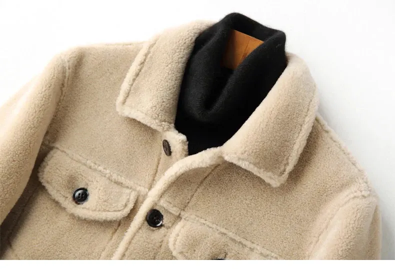 AYUNSUE Grain Sheep Shearling Jacket Men Clothes Men's Fur Coat Fur All-in-one Leather Jacket Men's Lamb Wool Outerwear Winter