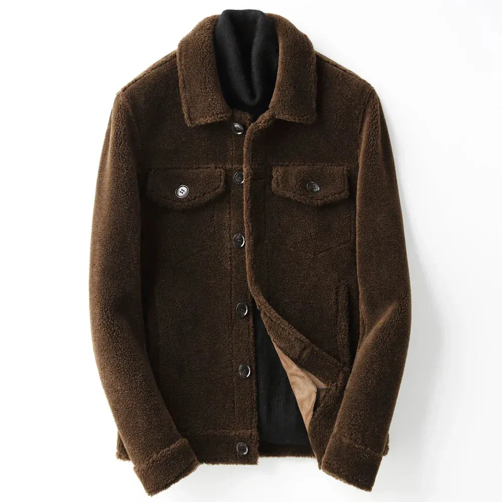 AYUNSUE Grain Sheep Shearling Jacket Men Clothes Men's Fur Coat Fur All-in-one Leather Jacket Men's Lamb Wool Outerwear Winter