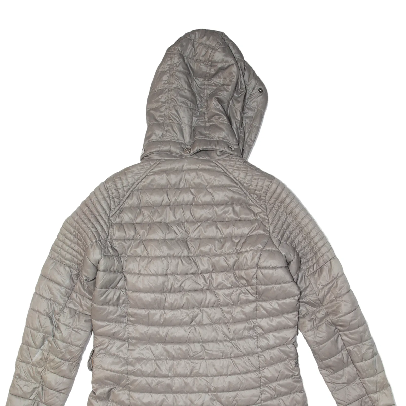 BARBOUR International Endo Baffle Fibre Down Black Streak Quilted Coat Grey Womens UK 10