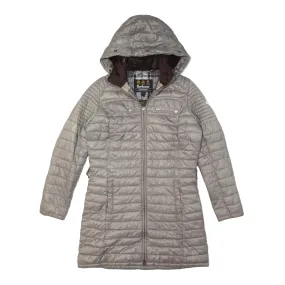 BARBOUR International Endo Baffle Fibre Down Black Streak Quilted Coat Grey Womens UK 10
