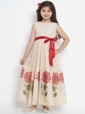 Beige & Red Floral Maxi Dress