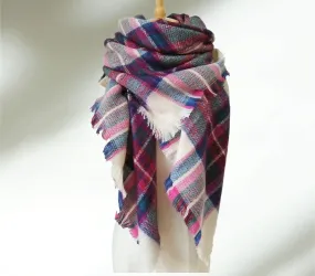 Beige, Pink and Blue Plaid Blanket Scarf/ Oversized Scarf/ Plaid Shawl/ Bridesmaid Gifts/ Christmas Plaid Scarf/ Throw plaid blanket/ Plaid Women's Blanket Scarf/ Women Scarf/ Gifts for Her/ Women Shawl/ Bridesmaid Scarf/ Fall Scarf