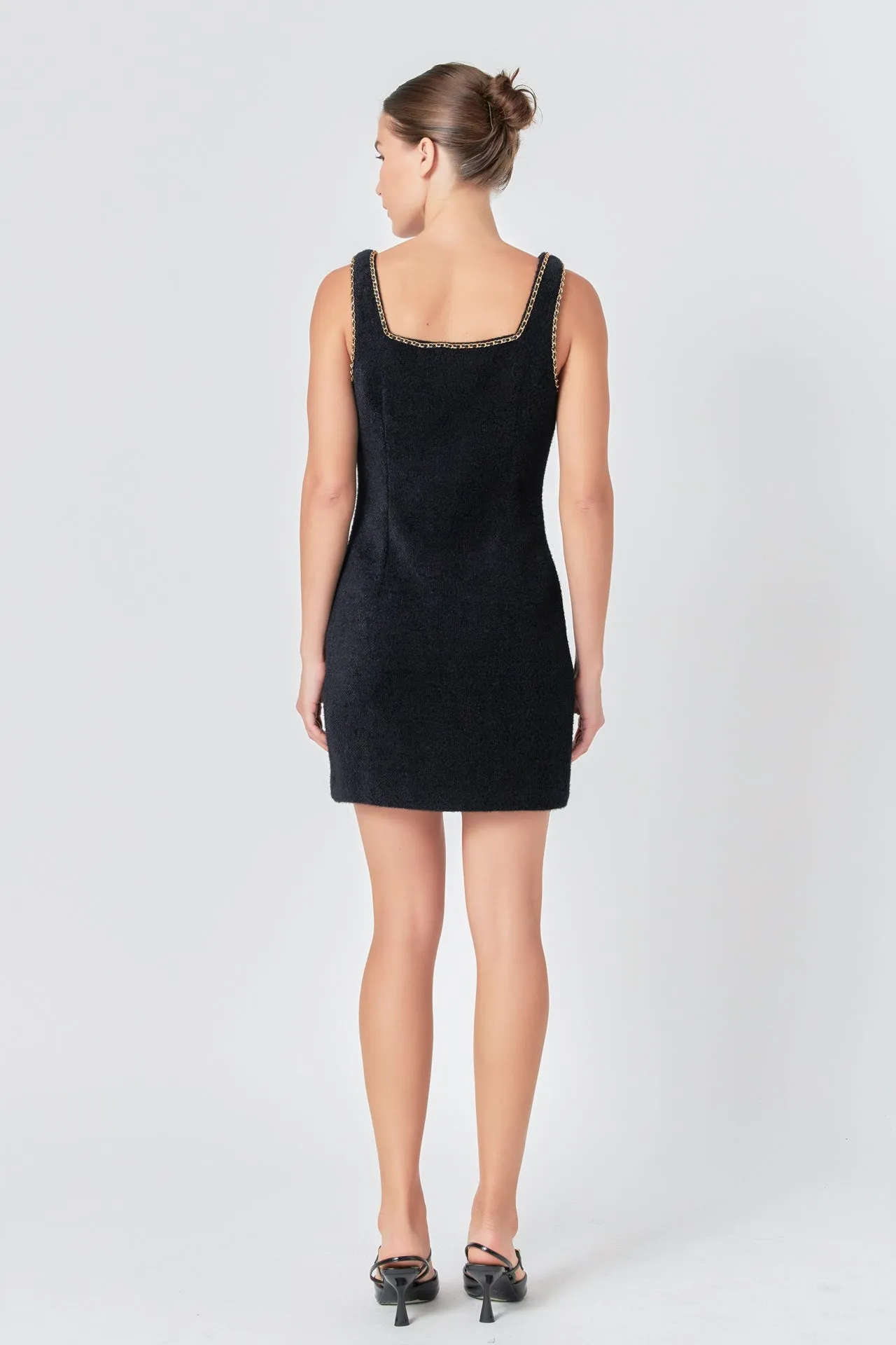 Chain Trimmed Square Neckline Mini Dress