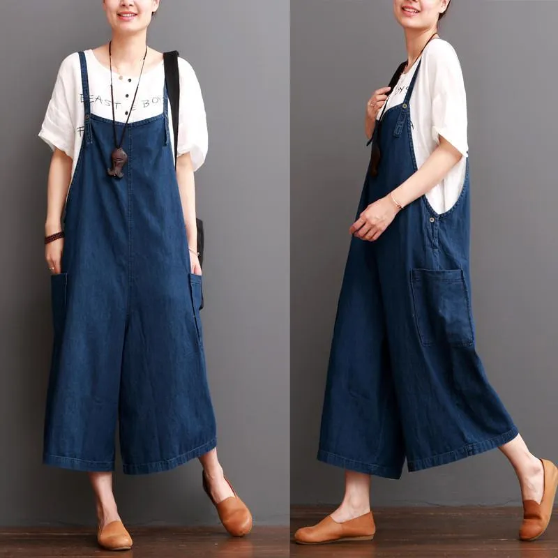 Cowboy Blue Causel Loose Overalls Big Pocket Trousers Women Clothes