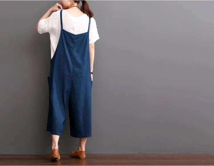 Cowboy Blue Causel Loose Overalls Big Pocket Trousers Women Clothes