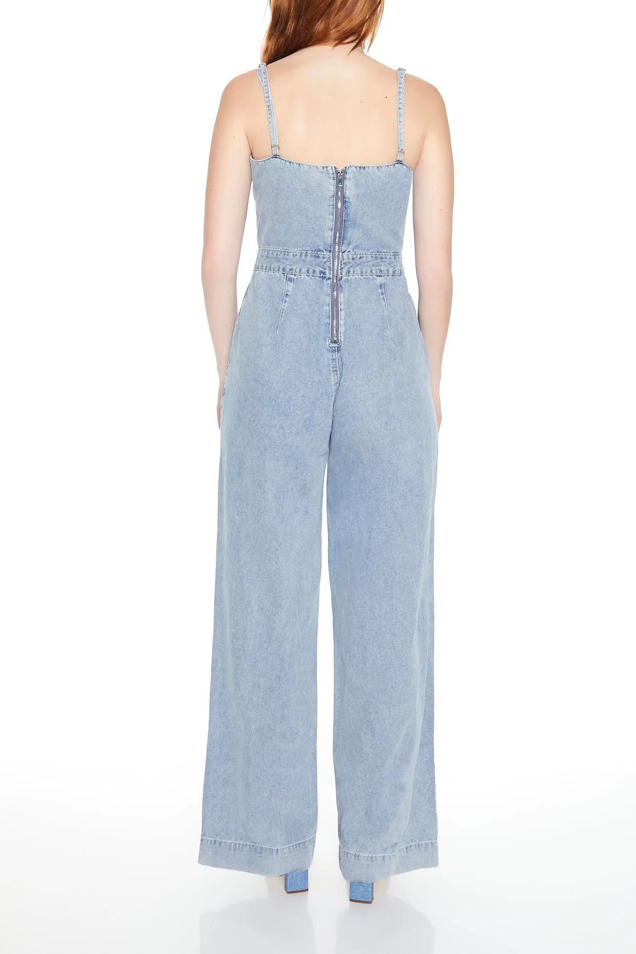 Denim Surplice Wide Leg Jumpsuit