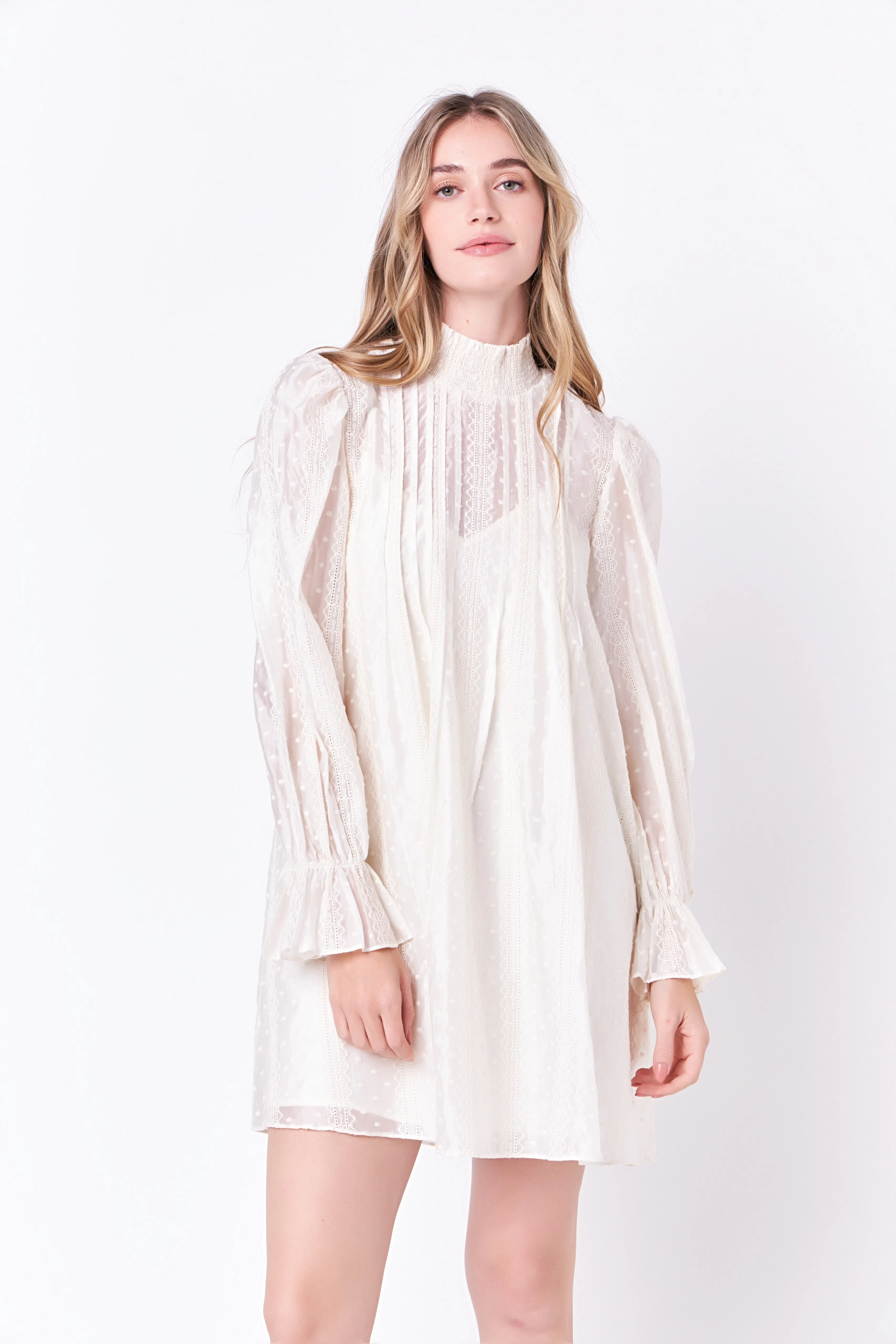 Embroidered Organza Smock Neck Dress