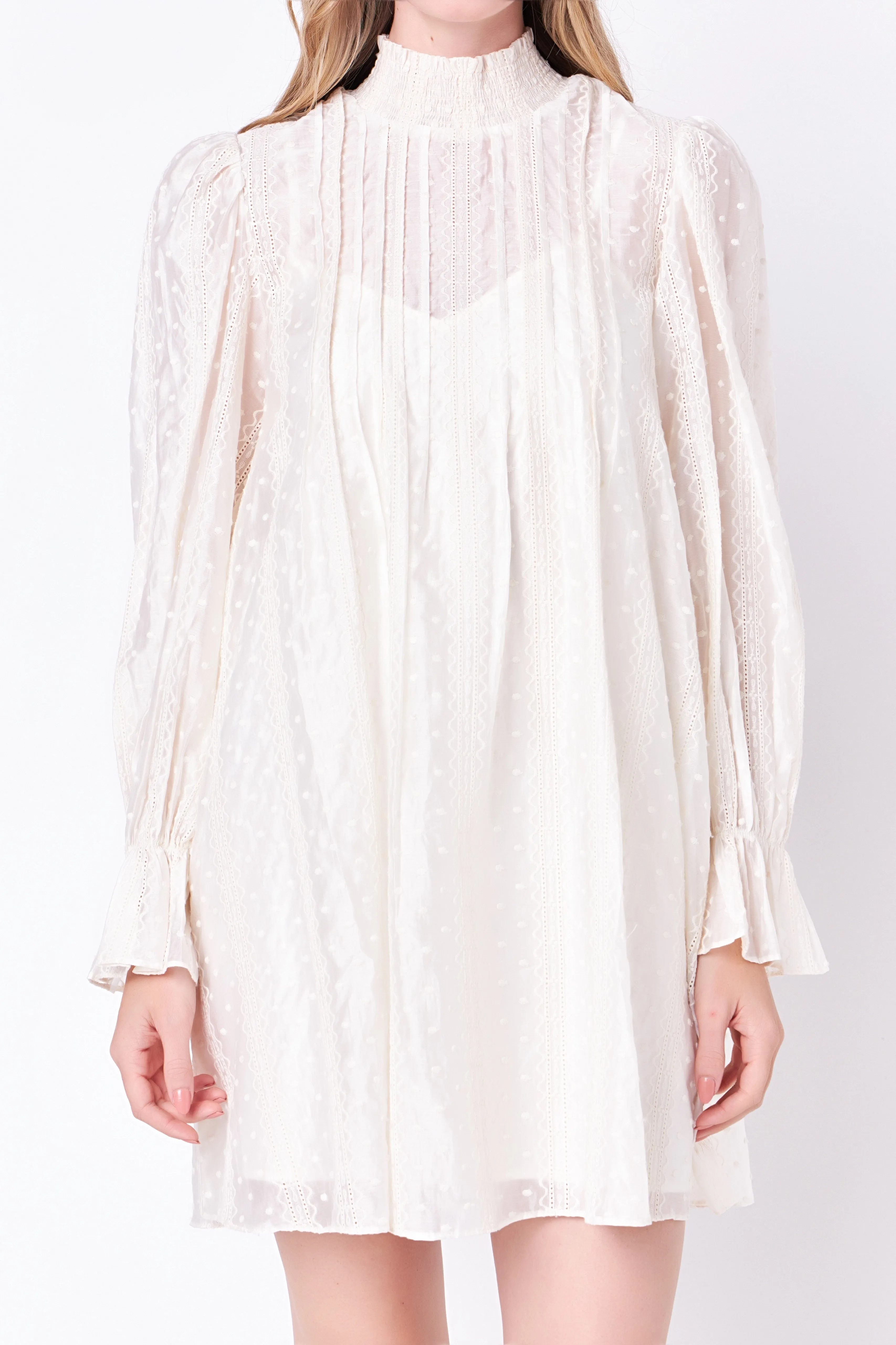 Embroidered Organza Smock Neck Dress