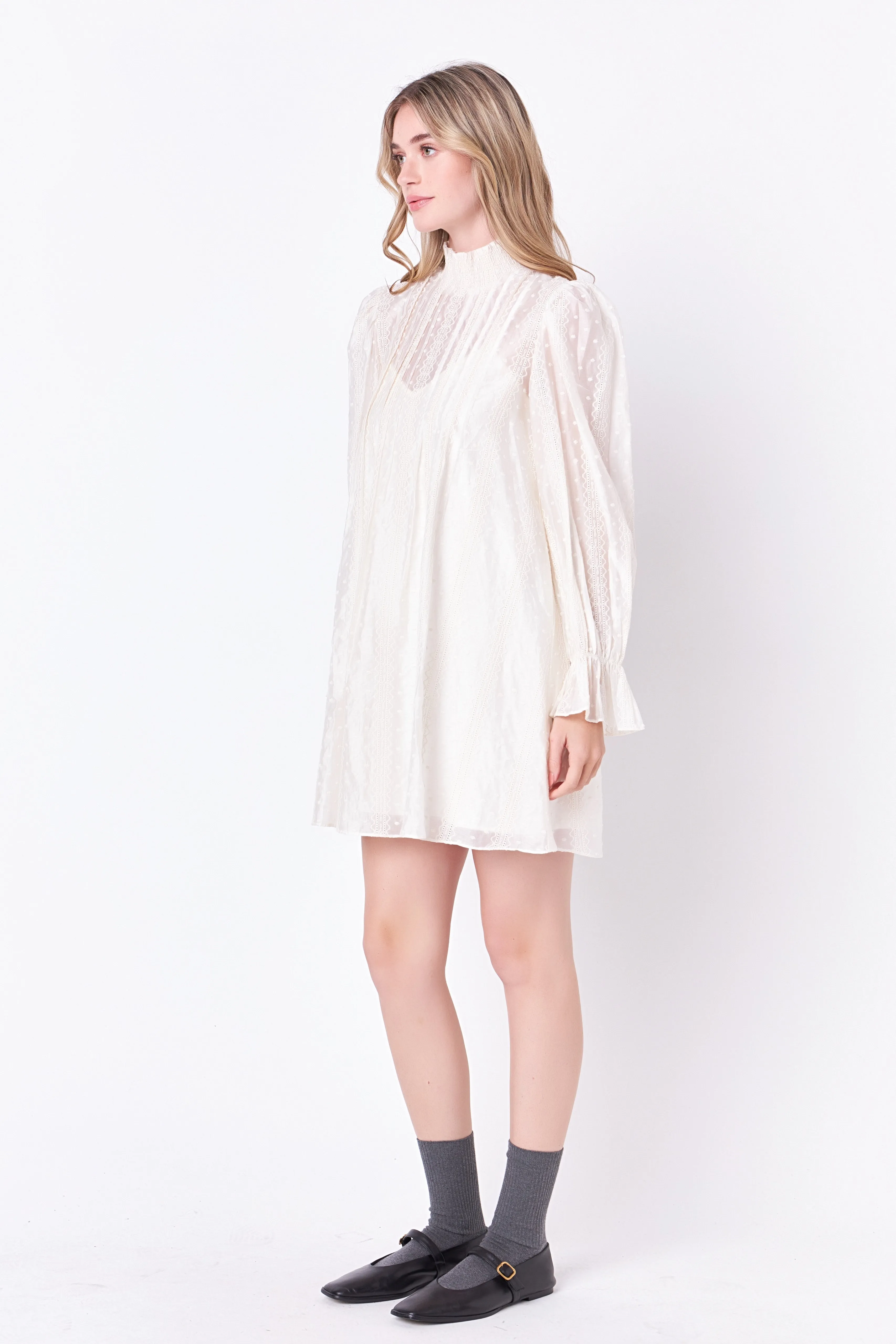 Embroidered Organza Smock Neck Dress
