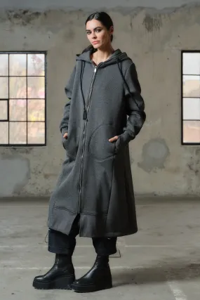 Extra long organic cotton warm sweatshirt with hood