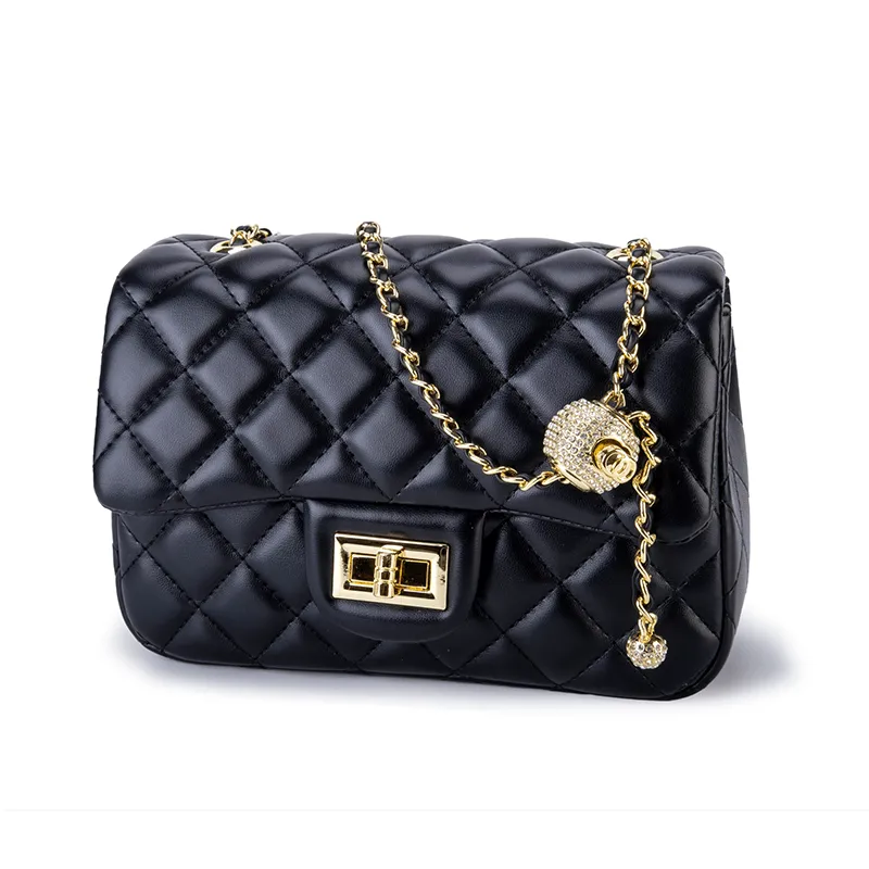 Fabufabu Cowhide leather gold ball and gold chain handbag