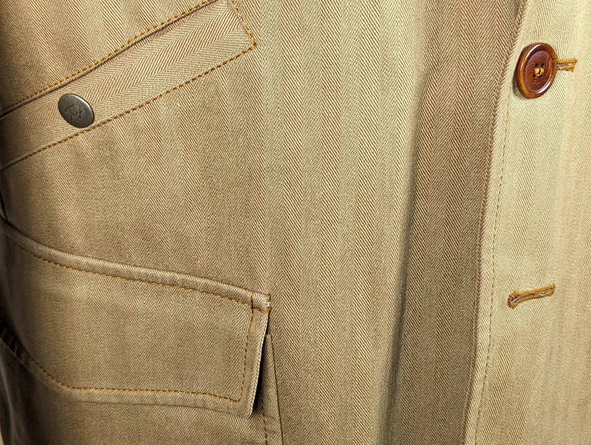 Fay Jacket L/XL Tan Herringbone 3-Button Heavy Cotton