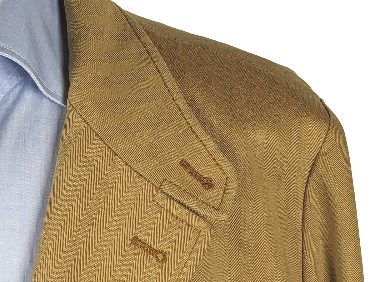 Fay Jacket L/XL Tan Herringbone 3-Button Heavy Cotton