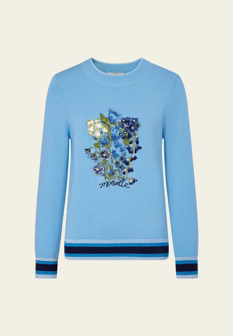 Floral-embroidery Knitted Pullover