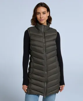 Frankie Womens Padded Longline Gilet - Dark Khaki