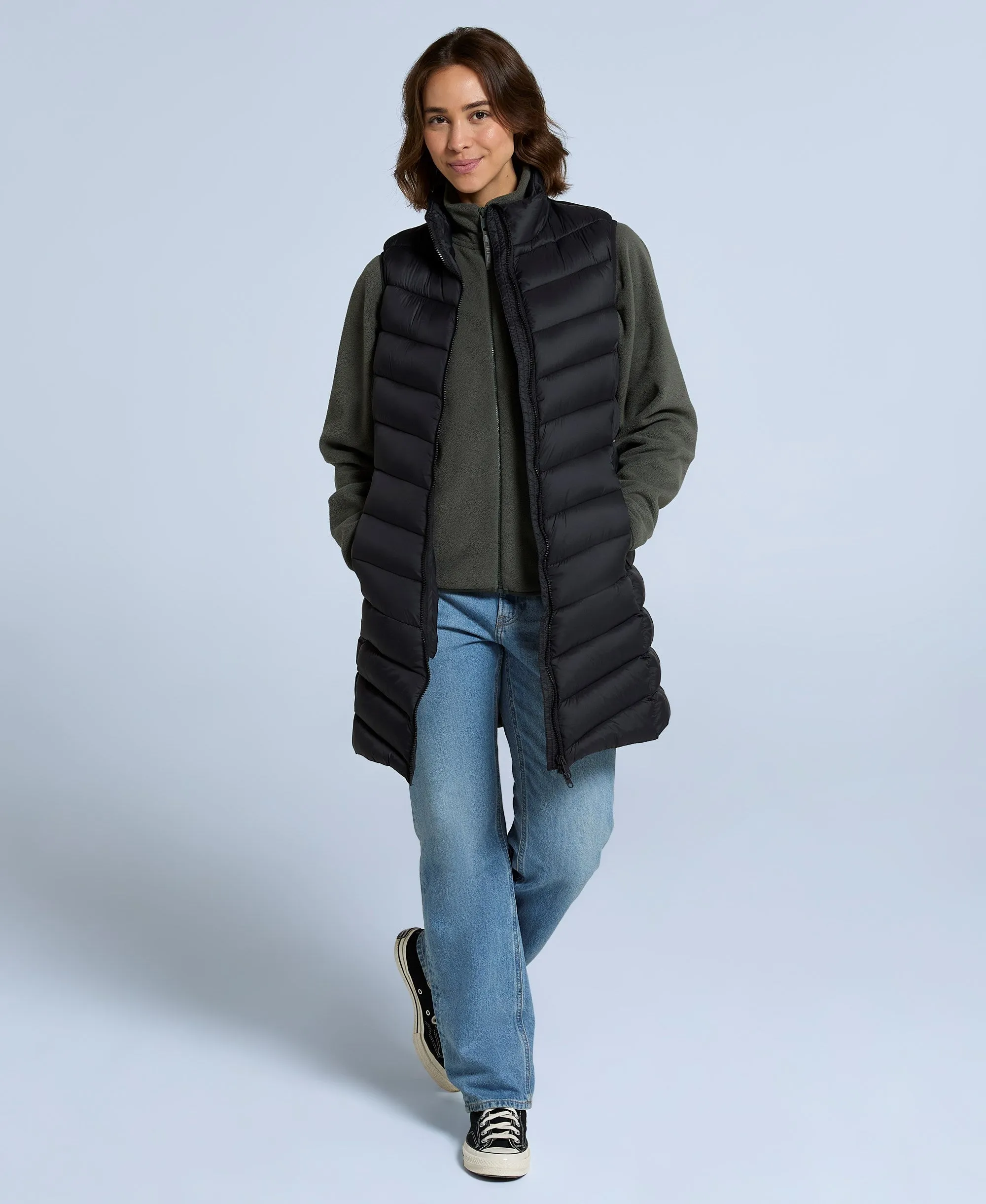 Frankie Womens Padded Longline Gilet - Jet Black