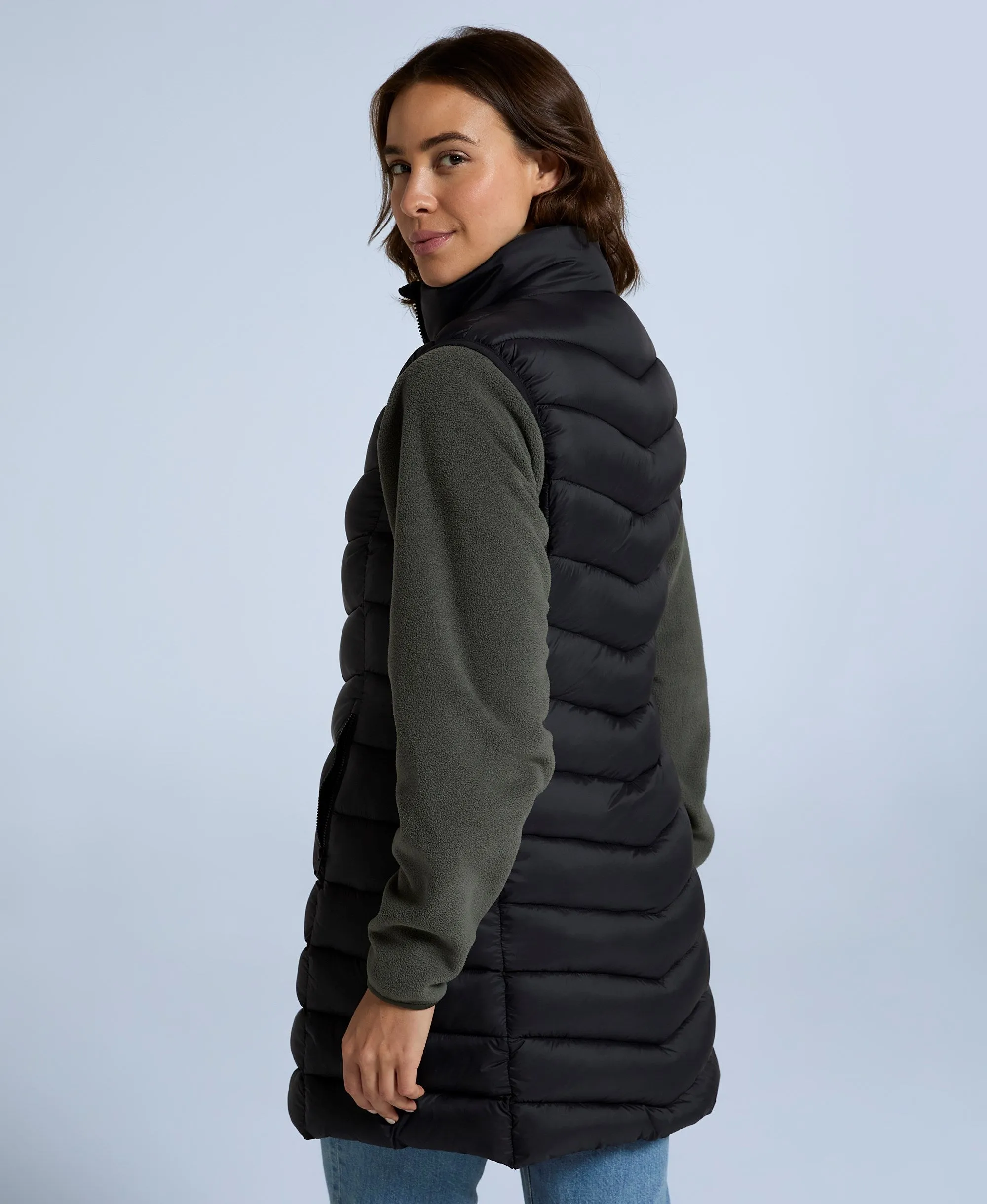 Frankie Womens Padded Longline Gilet - Jet Black
