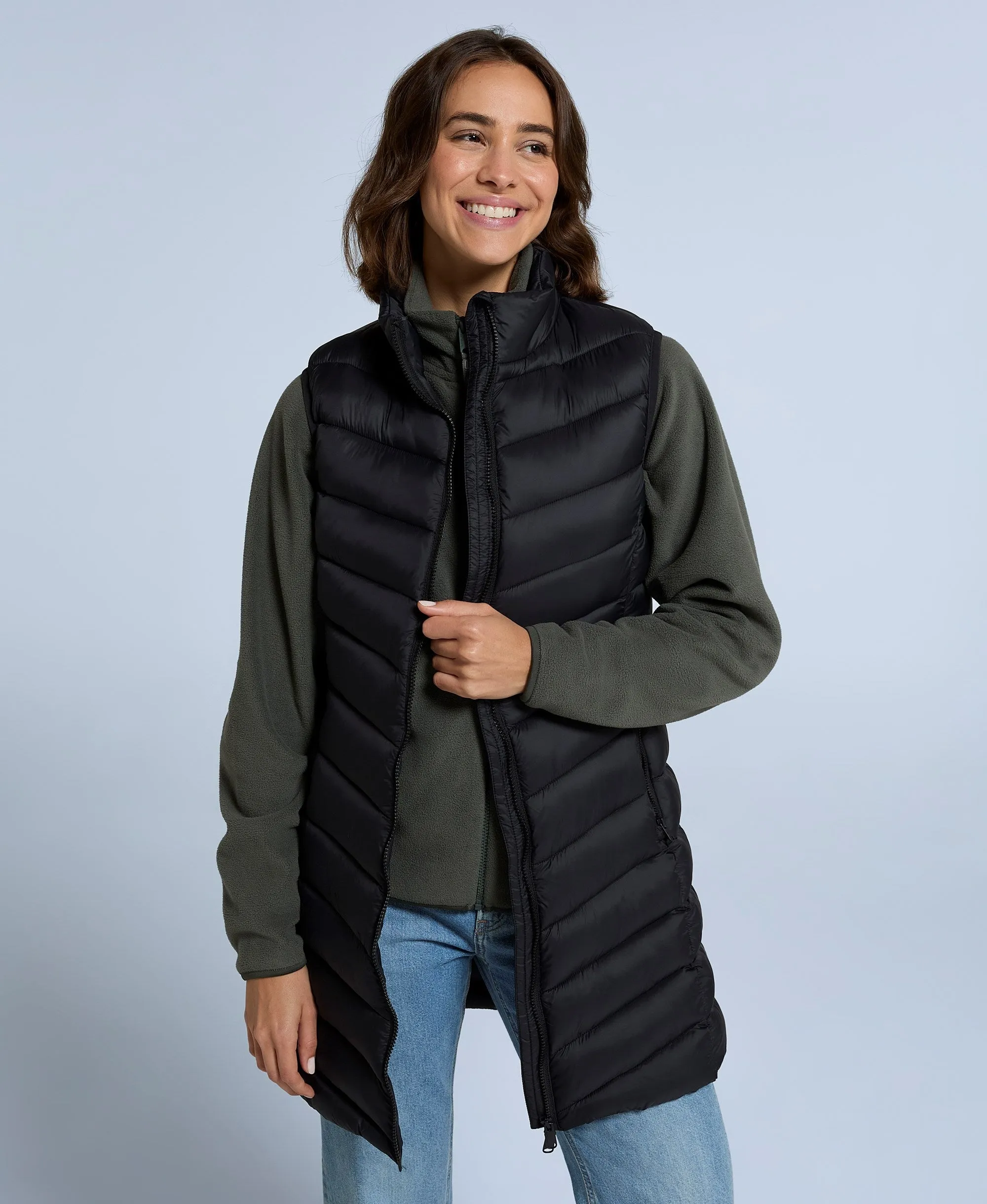 Frankie Womens Padded Longline Gilet - Jet Black