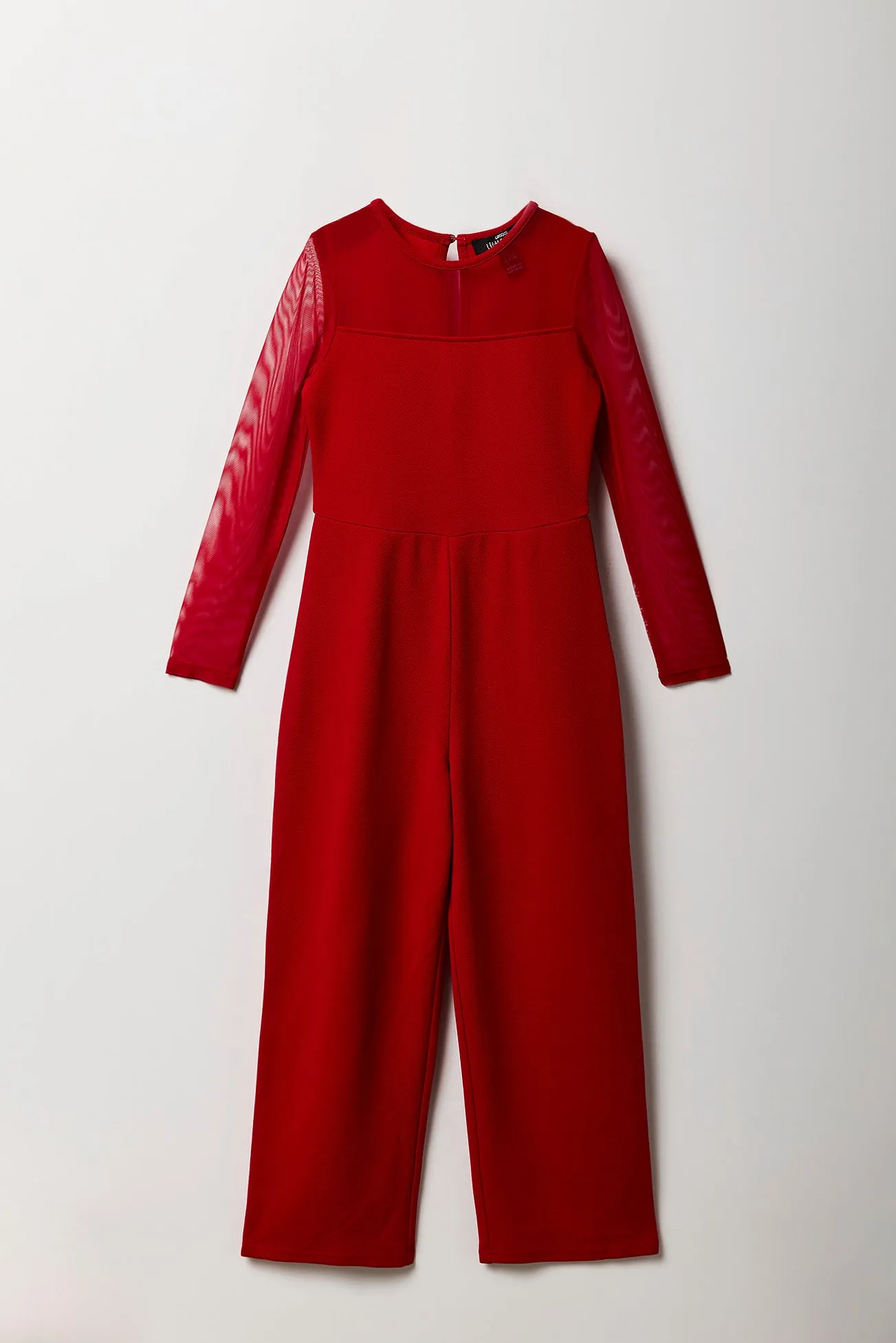 Girls Crepe Mesh Long Sleeve Jumpsuit