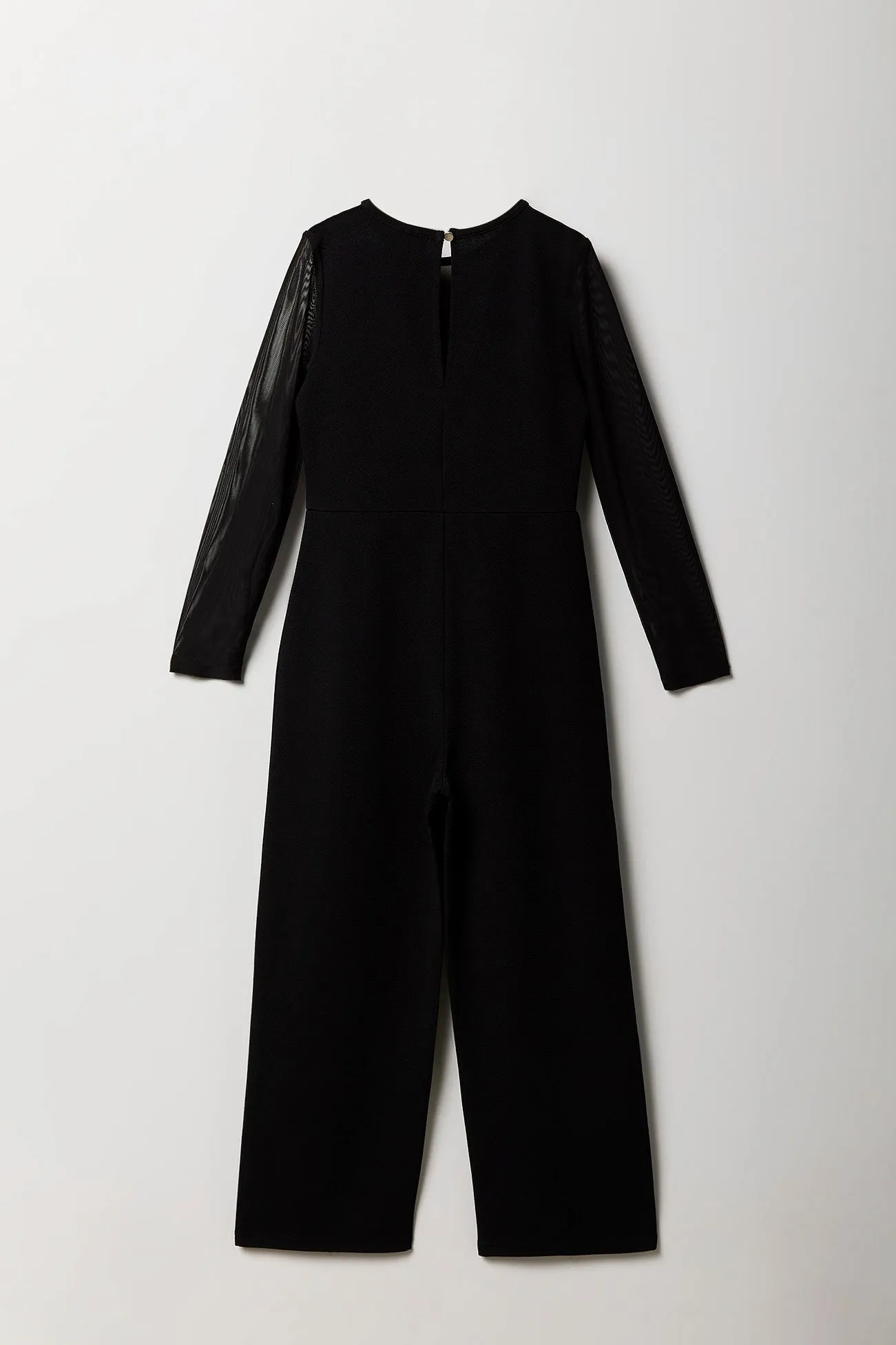 Girls Crepe Mesh Long Sleeve Jumpsuit