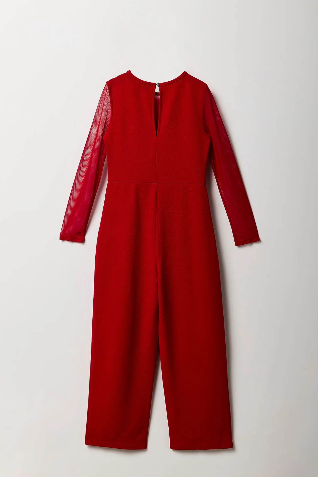 Girls Crepe Mesh Long Sleeve Jumpsuit