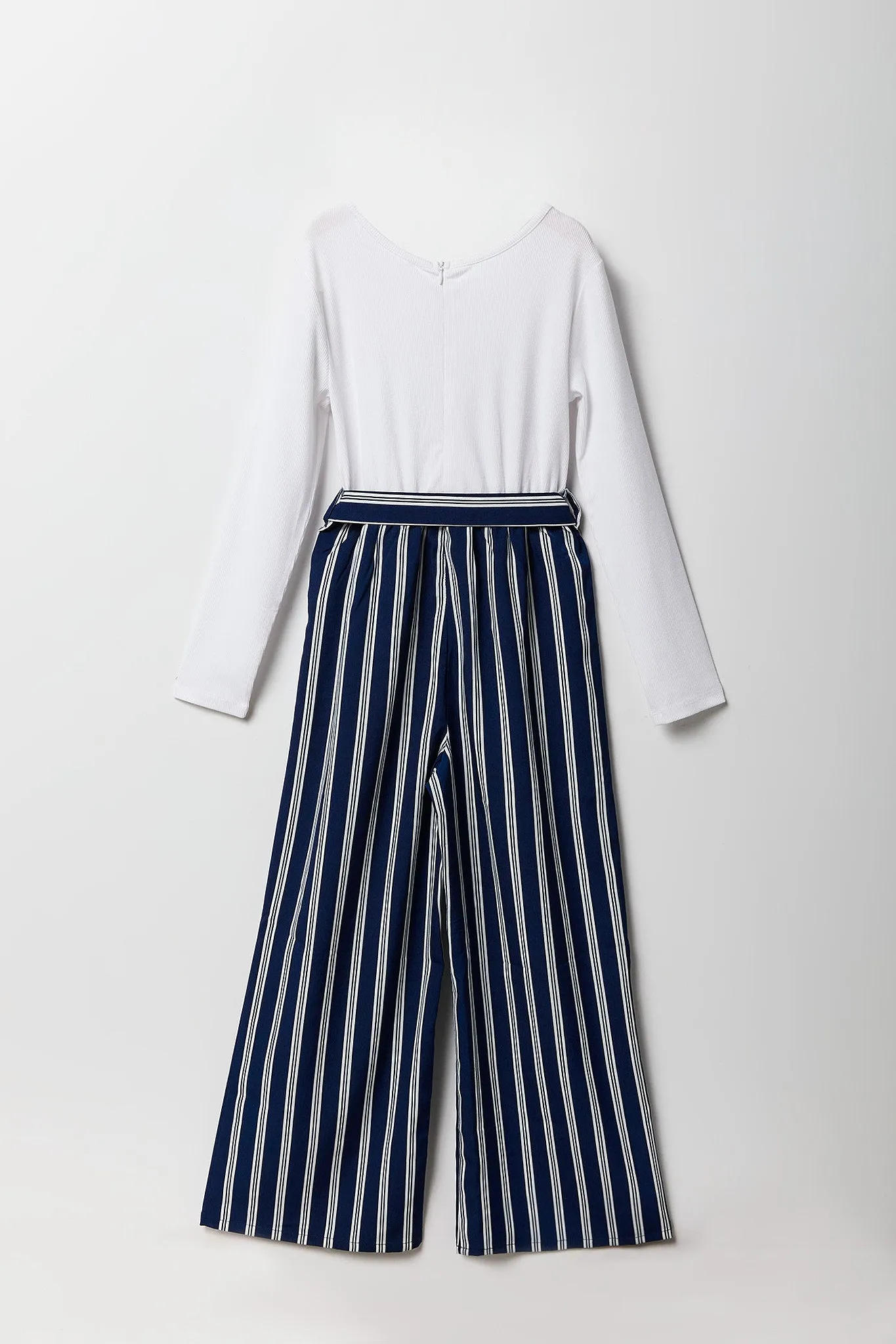 Girls Long Sleeve Belted Jumpsuit
