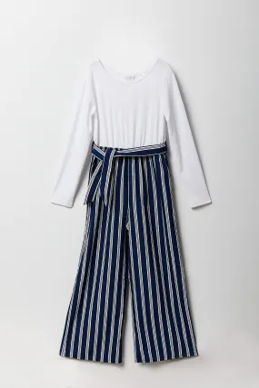 Girls Long Sleeve Belted Jumpsuit