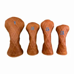 Limited Edition - Butterscotch Leather Quilted with Royal Blue Stitching 4-Piece Set