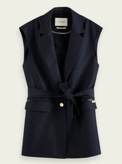 Maison Scotch Tailored Herringbone Waistcoat - Navy
