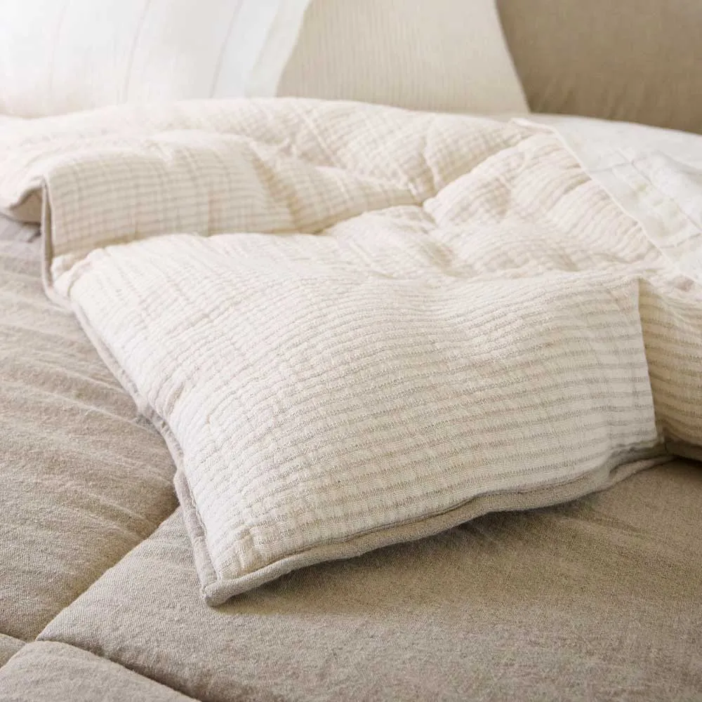 Marina Reversible Quilted Bed Cover - Natural w' Natural Stripe