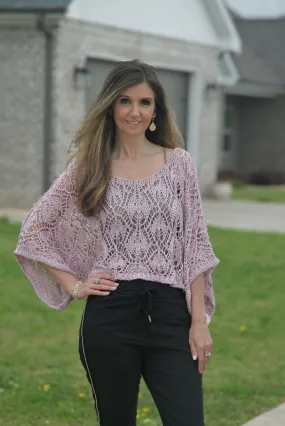 Marisima Crochet Metallic CROPPED Sweater in Purple FINAL SALE