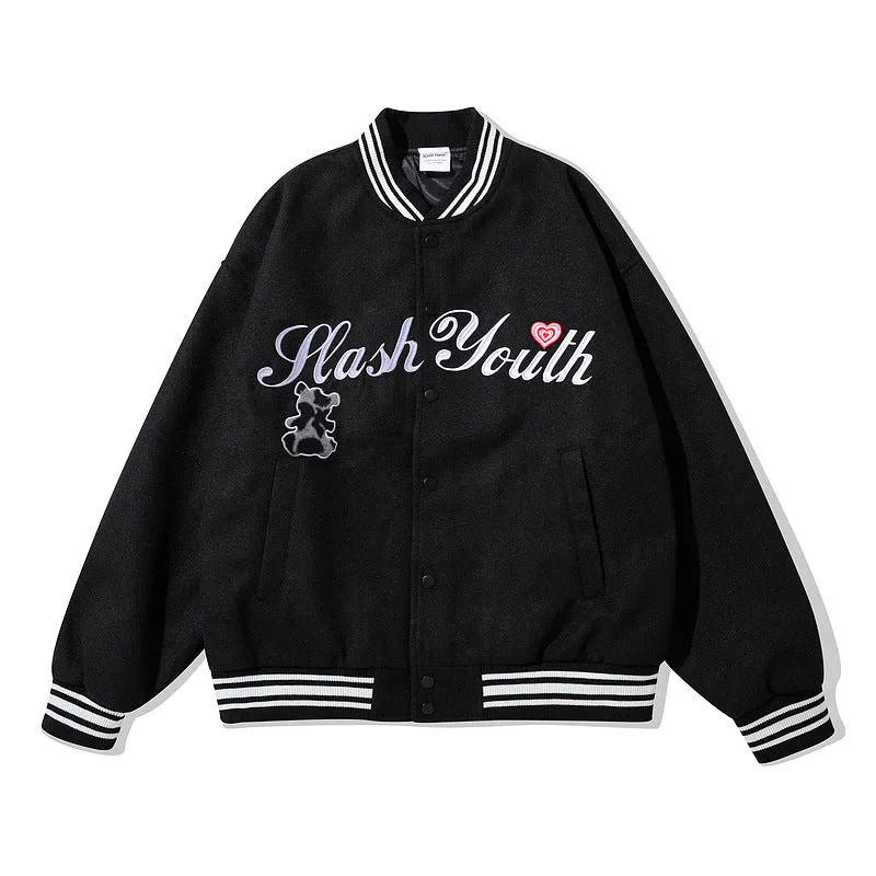 Mens Fall Outfits Vintage Camouflage Letters Affixed Cloth Embroidered Baseball Jacket High Street Hooded Quilted Warm Coat