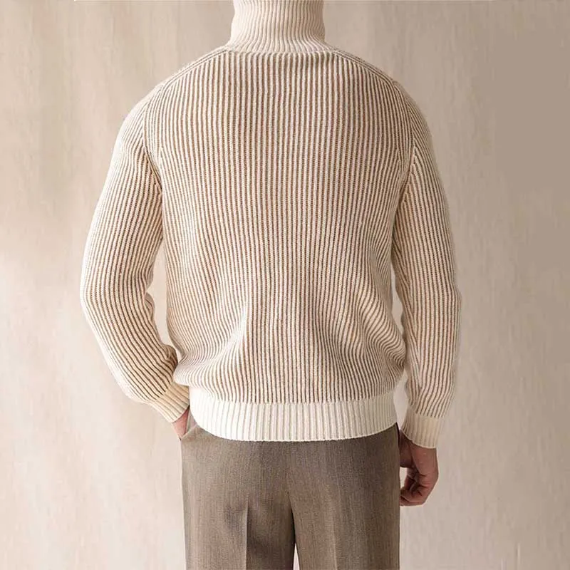Mens Thickened Solid Color Warm Zipper Sweater