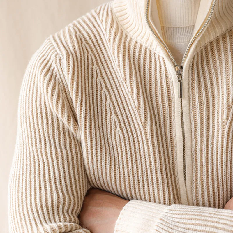 Mens Thickened Solid Color Warm Zipper Sweater