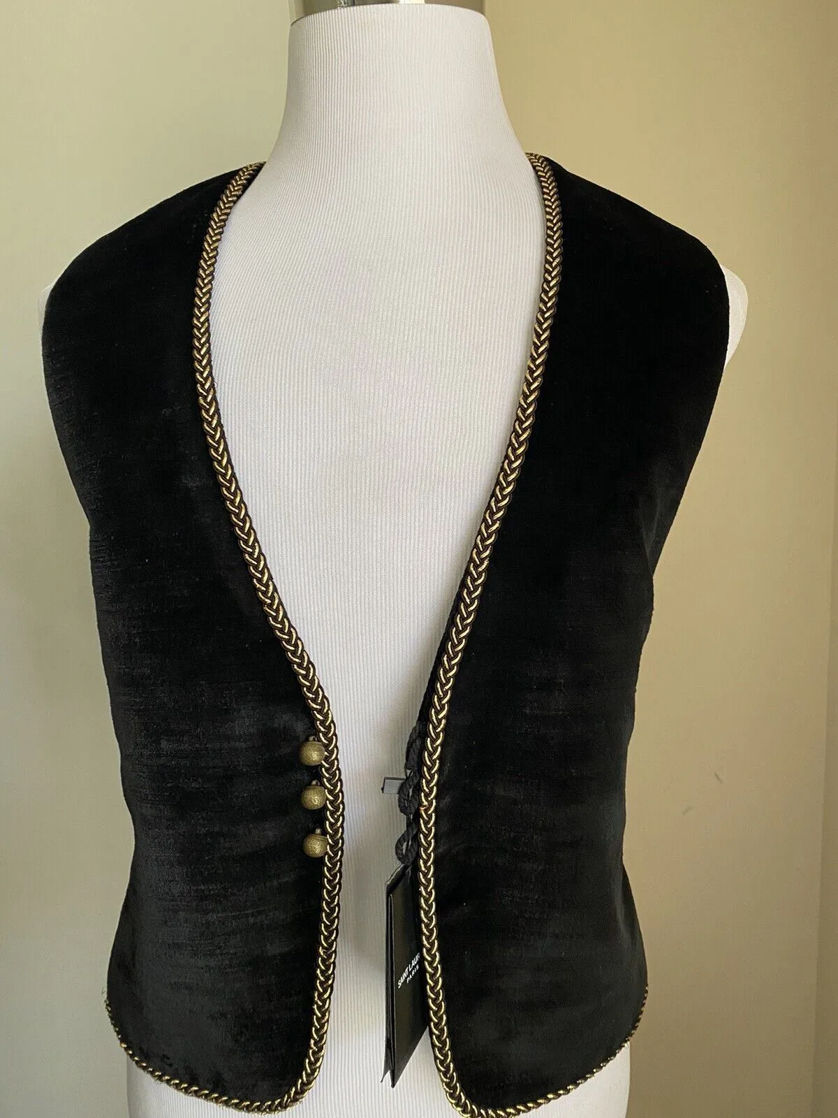 New $2890 Saint Laurent Men Gilet Velours Vest Black 42 US ( 52 Eu )